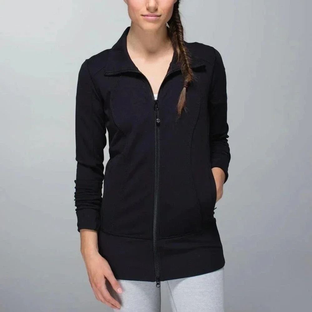 Lululemon Black Full Zip Nice Asana Jacket with Zip Pockets  size 6